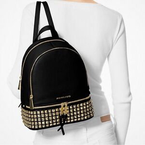 Michael Kors Black Backpack with Gold Studs